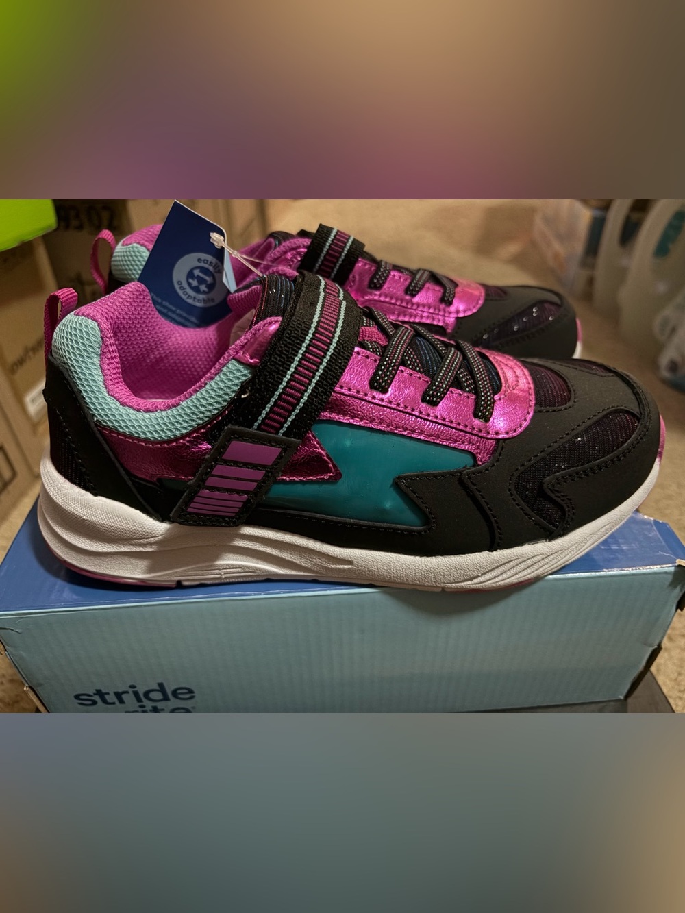 Stride Rite Girls Lighted CosmicAdapt Sneakers Black, Pink, Teal, Size 3XW (NWT)